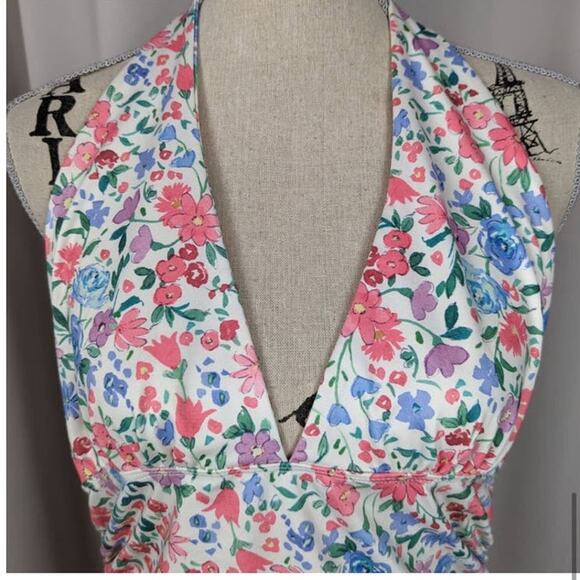 Princess Polly Floral Halter Open Back Deep V Neck Womens Mini Dress 6 - Picture 7 of 8